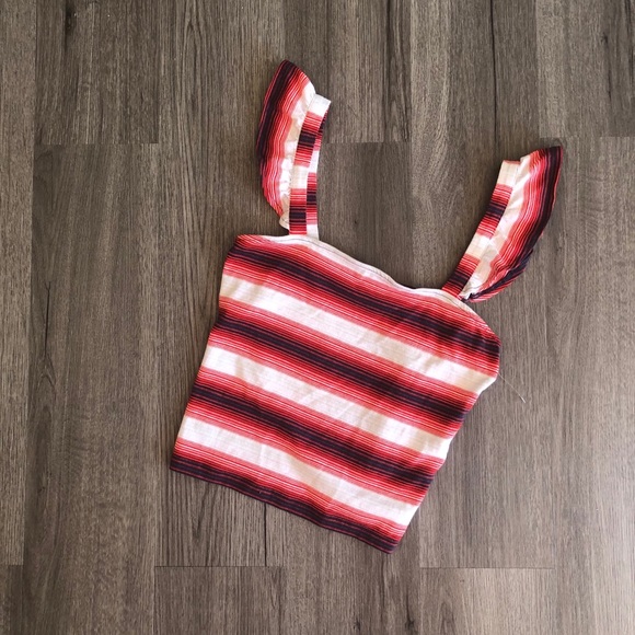 bp Tops - NWOT BP Stripped Red Ruffle Strap Crop Tank Top